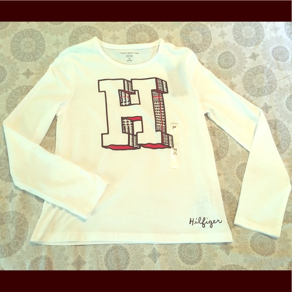 Girls Tommy Hilfiger logo tee white NWT sz M